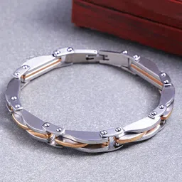 Yellow Chimes Men Silver-Toned Statinless Steel Link Bracelet image 4