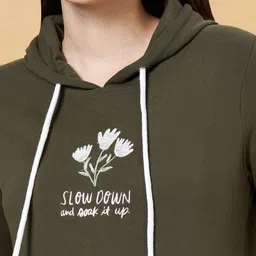 Honey by Pantaloons Women Olive Green Hooded Sweatshirt image 3