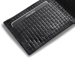 HALDEN Men Textured Embellished Leather Two Fold Wallet image 4