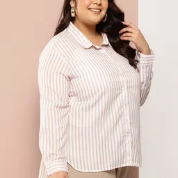 Sztori Plus Size Striped Drop-Shoulder Sleeves Casual Shirt image 2