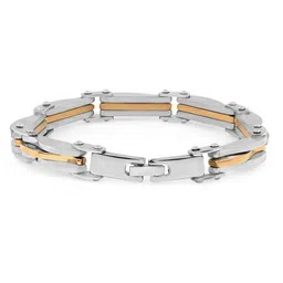 Yellow Chimes Men Silver-Toned Statinless Steel Link Bracelet image 5