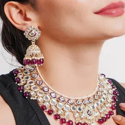 Divisha Gold-Plated Stone Studded & Beaded Jewellery Set image 2