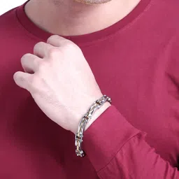 Yellow Chimes Men Silver-Toned Statinless Steel Link Bracelet image 3