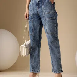 Chemistry Women Straight Fit High-Rise Heavy Fade Cargo Jeans-image-20