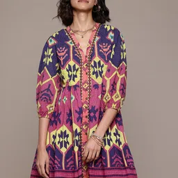 Label Ritu Kumar Print Puff Sleeves A-Line Dress-picture-24