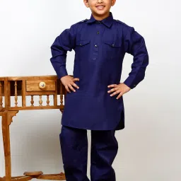 Pro-Ethic Style Developer Kids Navy Solid Full Sleeves Pathani Kurta with Pyjamas image 5