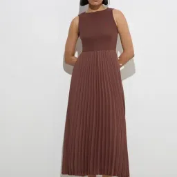 Wardrobe by Westside Brown Accordian Pleated A-Line Dress-picture-42