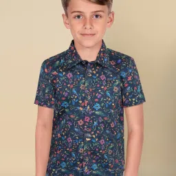 Allen Solly Junior Kids Navy Cotton Floral Print Shirt image 1