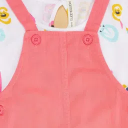 Pantaloons Baby Pink & White Cotton Printed Full Sleeves Dungaree Set image 5
