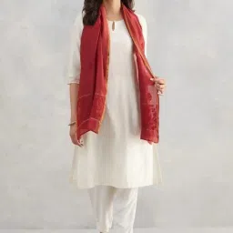 Fabindia Maroon Embroidered Stole image 1