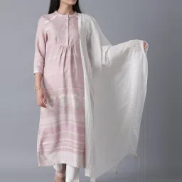 W Pink Printed Straight Kurta image 5