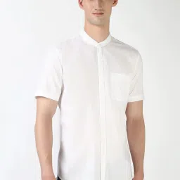 Peter England White Cotton Slim Fit Texture Shirt image 1