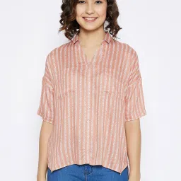 Crimsoune Club Peach & White Striped Shirt image 1