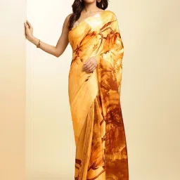 navyasa by liva Beige Printed Saree With Unstitched Blouse image 1