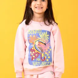 Anthrilo Girls Pink Printed Full Sleeves Sweatshirt image 1