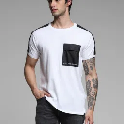 Jack & Jones White Cotton Slim Fit Colour Block T-Shirt image 1