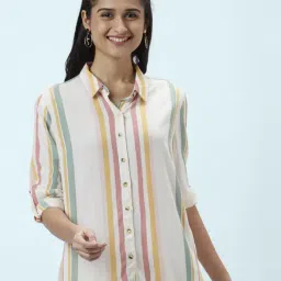 Honey by Pantaloons Off-White & Pink Striped Shirt-picture-18