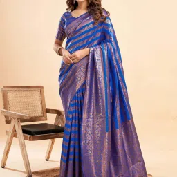 Satrani Blue & Copper Woven Saree With Unstitched Blouse image 1