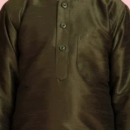 AJ Dezines Kids Olive Green & White Regular Fit Full Sleeves Kurta Set image 5