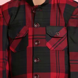 AJ Dezines Kids Red & Black Chequered Full Sleeves Blazer Set image 5