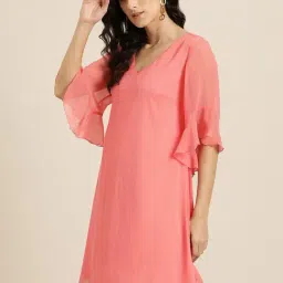 Qurvii Peach Regular fit A Line Dress image 3