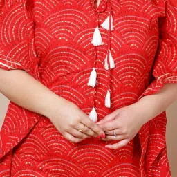 Miravan Red Cotton Printed Straight Kaftan image 5