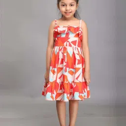 Biglilpeople Girls Orange Printed Dresses image 1