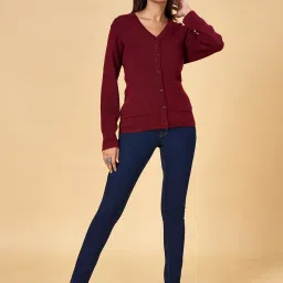 Rangmanch by Pantaloons Maroon Plain Cardigan image 5