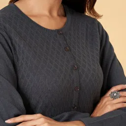 Rangmanch by Pantaloons Grey Woven Pattern Straight Kurta image 5