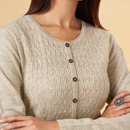 Rangmanch by Pantaloons Beige Woven Pattern Straight Kurta image 5