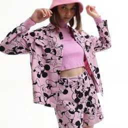Only Pink & Black Cotton Printed Denim Jacket image 1