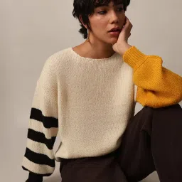 Only Beige Self design Pullover image 1