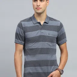 Monte Carlo Grey Regular Fit Striped Polo T-Shirt image 1