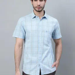 Cantabil Blue Cotton Regular fit Checks Shirts-image-24