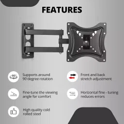 Robustt Heavy Duty Black Rotable Universal TV Wall Mount Bracket (Pack of 2) image 3