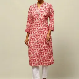 Rangriti Dull Red Cotton Printed Straight Kurta image 1