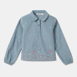 Elle Girls Aqua Cotton Embroidery Full Sleeves 1 Top image 1