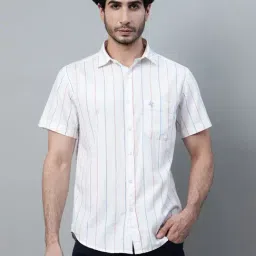 Cantabil White Cotton Regular fit Stripes Shirts-image-25