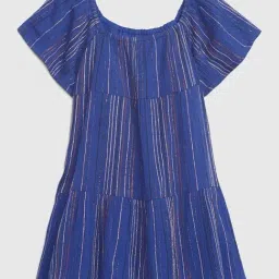 GAP Girls Blue Relaxed Fit Striped Short Sleeves Dress-picture-42
