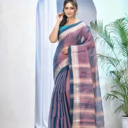 Desh Bidesh Purple & Golden Woven Saree With Unstitched Blouse image 1