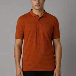 Louis Philippe Orange Cotton Slim Fit Printed Polo T-Shirt image 1