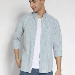 American Eagle Blue Cotton Regular Fit Striped Shirt image 1