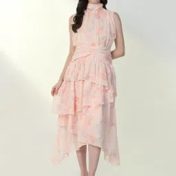 showoffff SHOWOFF Peach Printed High-low Dress image 1