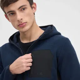 Iconic Men Navy Blue Solid Hoodie Jacket image 5