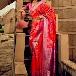 Saree Mall Red Woven Sarees With Unstitched Blouse image 1