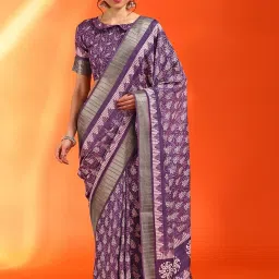Saree Mall Purple Printed Sarees With Unstitched Blouse image 1