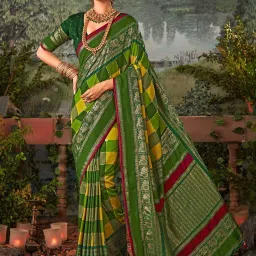 Saree Mall Green Printed Sarees With Unstitched Blouse image 1
