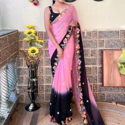 Saree Mall Pink Embroidered Sarees With Unstitched Blouse image 1