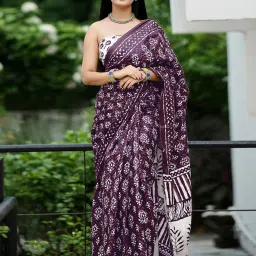 Saree Mall Maroon Printed Sarees With Unstitched Blouse image 1