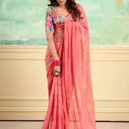 Saree Mall Pink Embellished Sarees With Unstitched Blouse image 1